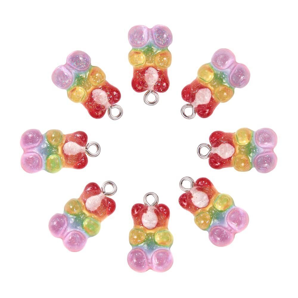 3915 50 Pcs Resin Gold Foil Rainbow Gummy Candy Bear Charms for DIY